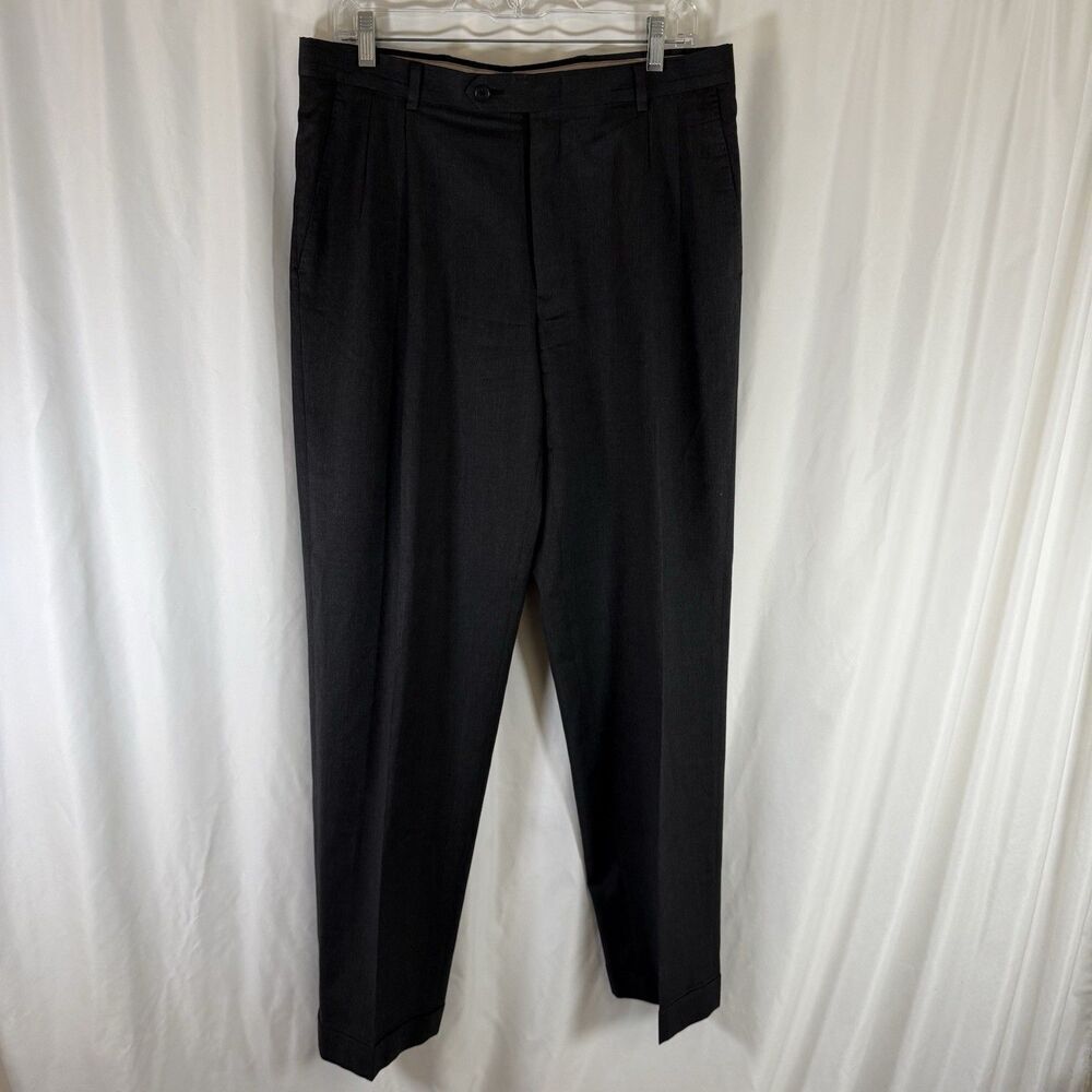 Hart Schaffner Marx 100% Wool Dress Pants Men's 34 Grey Pleated Office Work